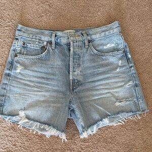 Agolde Light Blue Distressed Denim Shorts